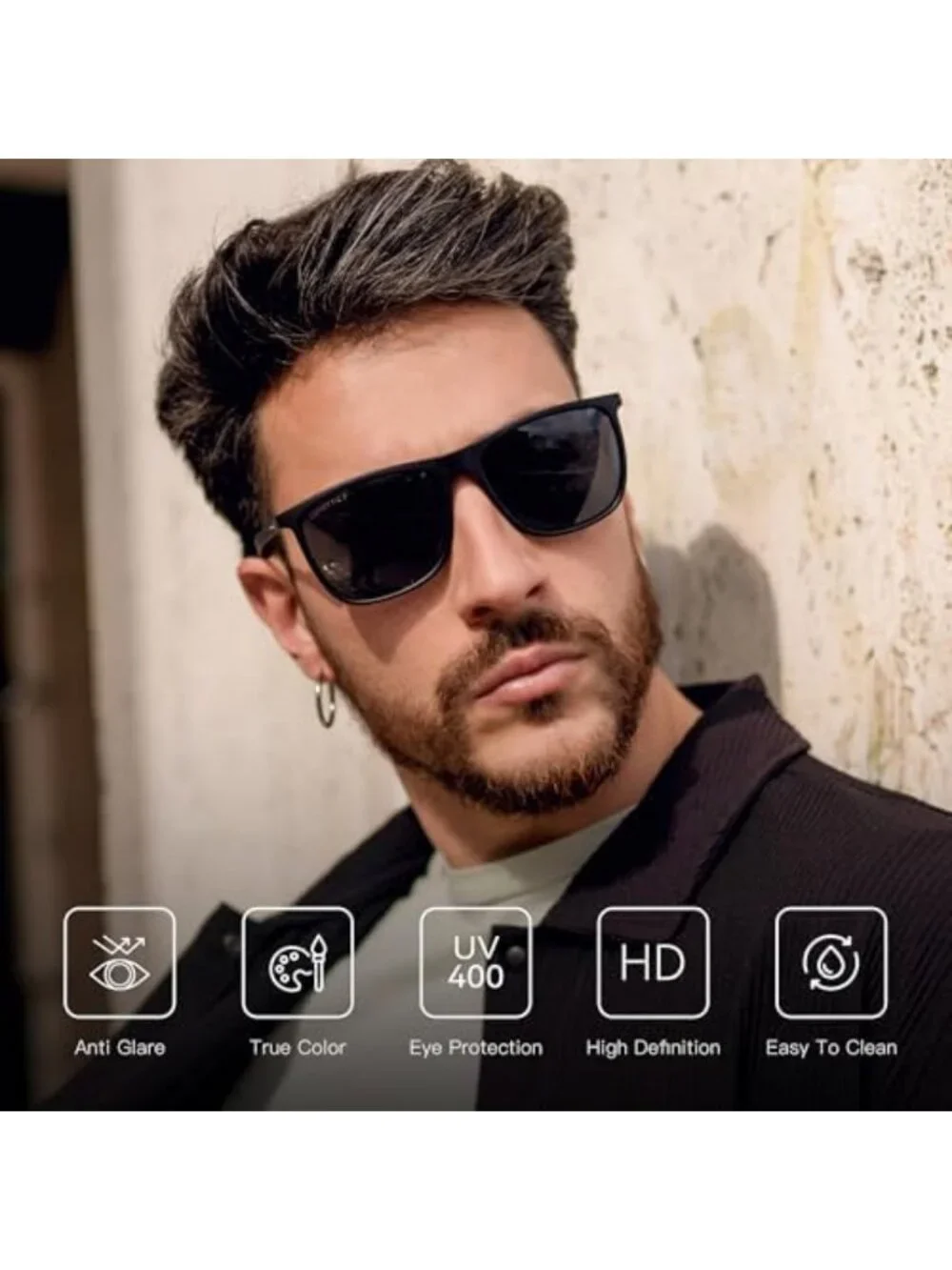 Ultralight Square Polarized Sunglasses for Men | UV400 Protection, Carbon Fiber